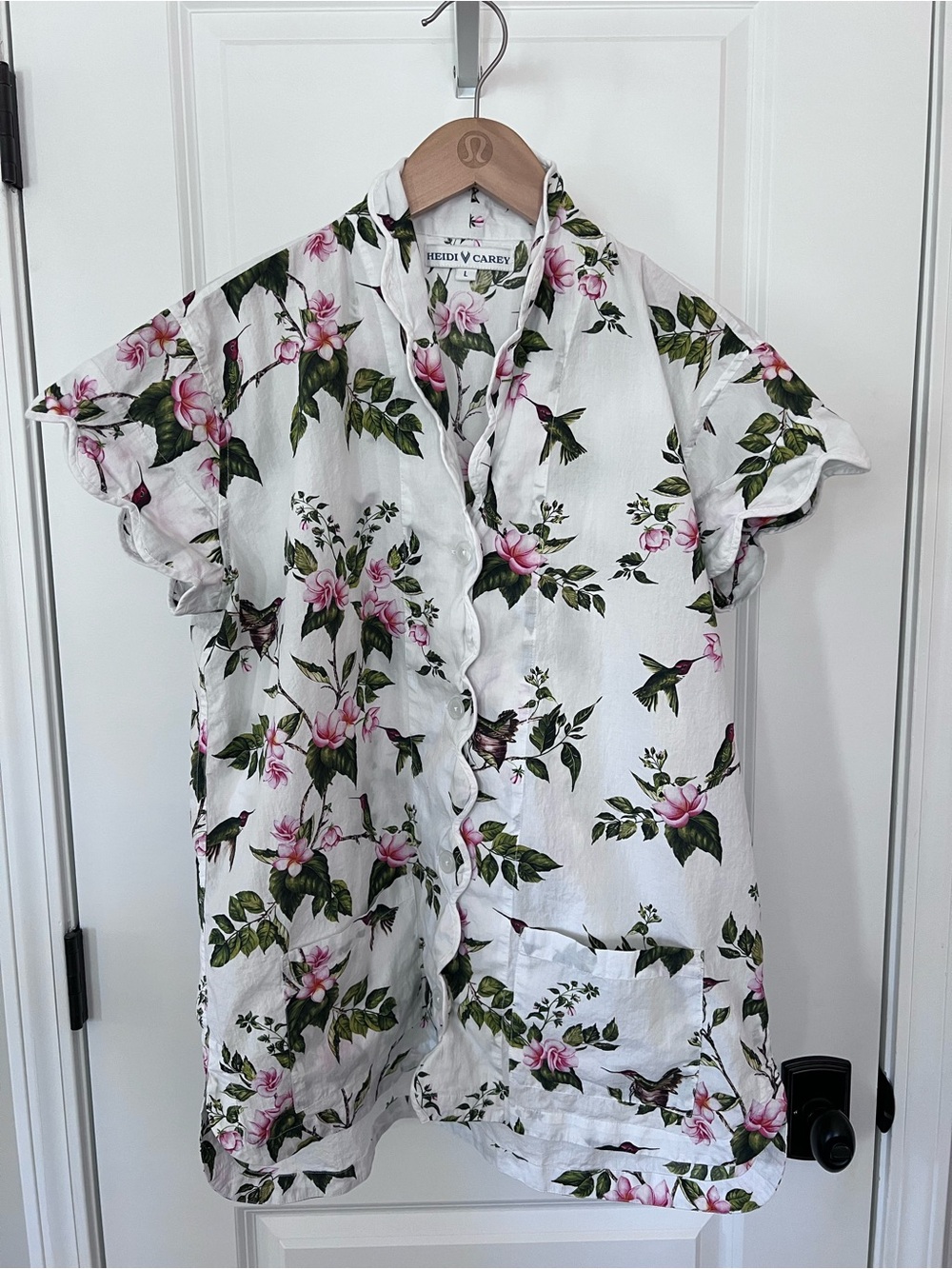 Heidi Carey Hummingbird Pajama Top 100% Cotton Size Large EUC